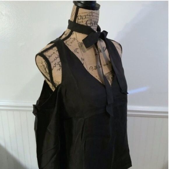 Line & Dot Top Womens Size Small Cupro Cold Shoulder Black Gothic Street - Picture 9 of 14